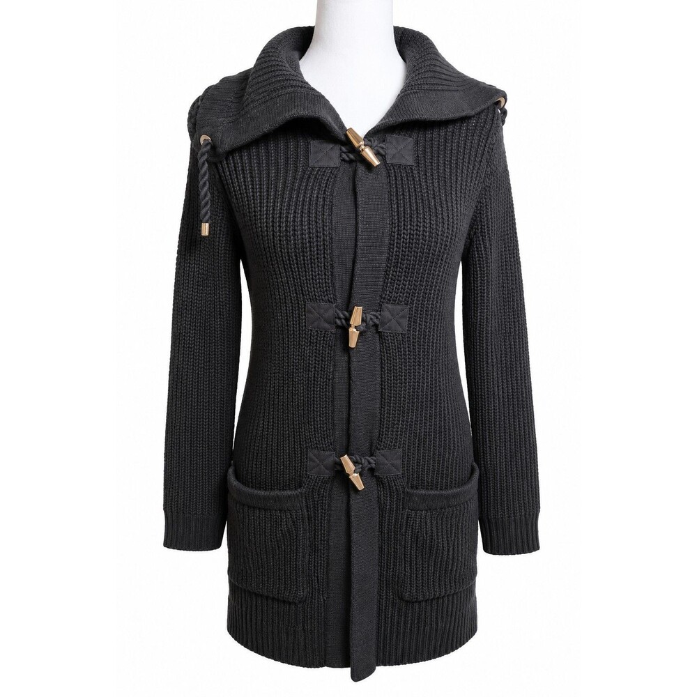 Lauren Ralph Lauren Black Toggle Cardigan Sweater Coat Chunky Knit Preppy Small